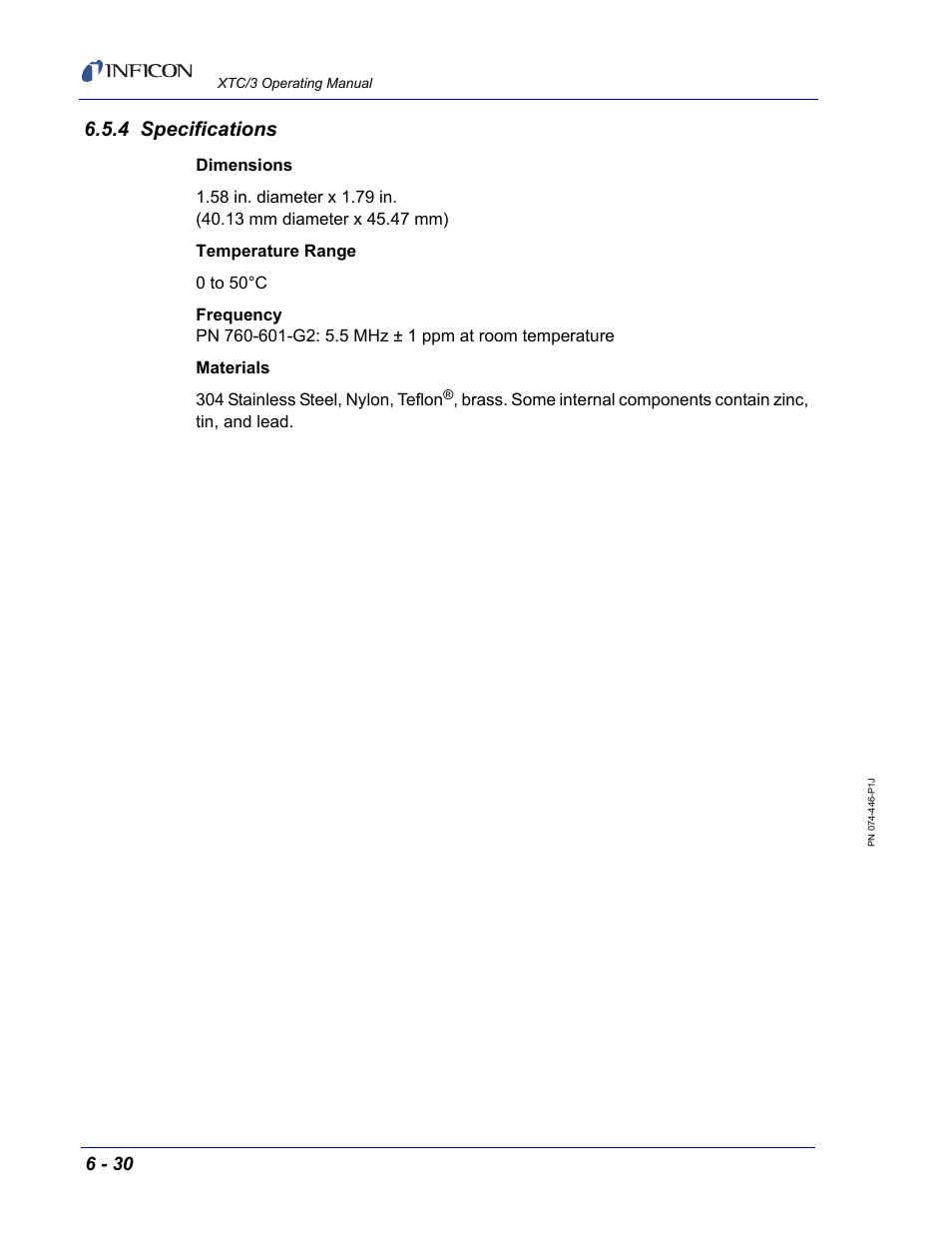 4 specifications | INFICON XTC/3 Thin Film Deposition Controller Operating Manual User Manual | Page 192 / 216