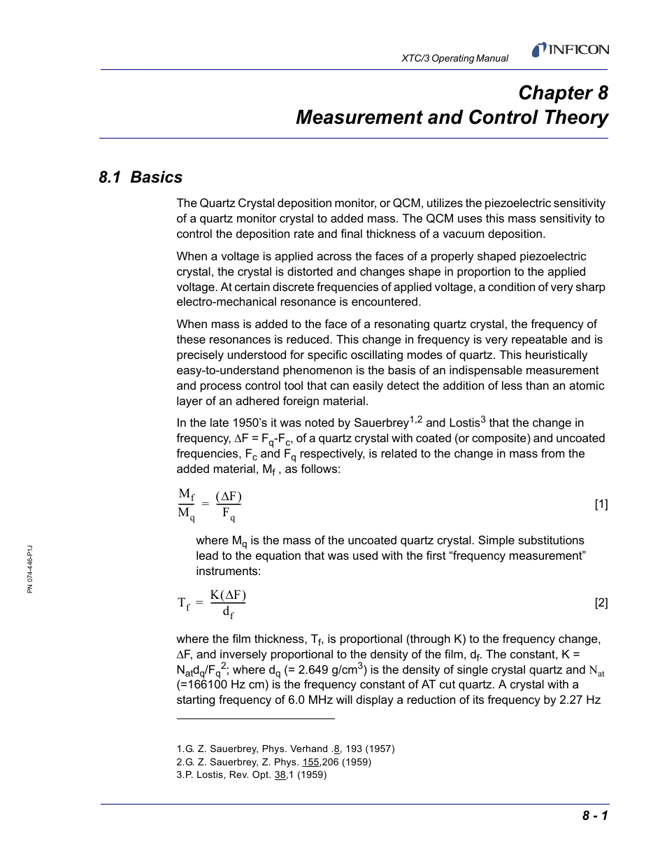 Chapter 8 measurement and control theory, 1 basics, Chapter 8 | INFICON XTC/3 Thin Film Deposition Controller Operating Manual User Manual | Page 197 / 216