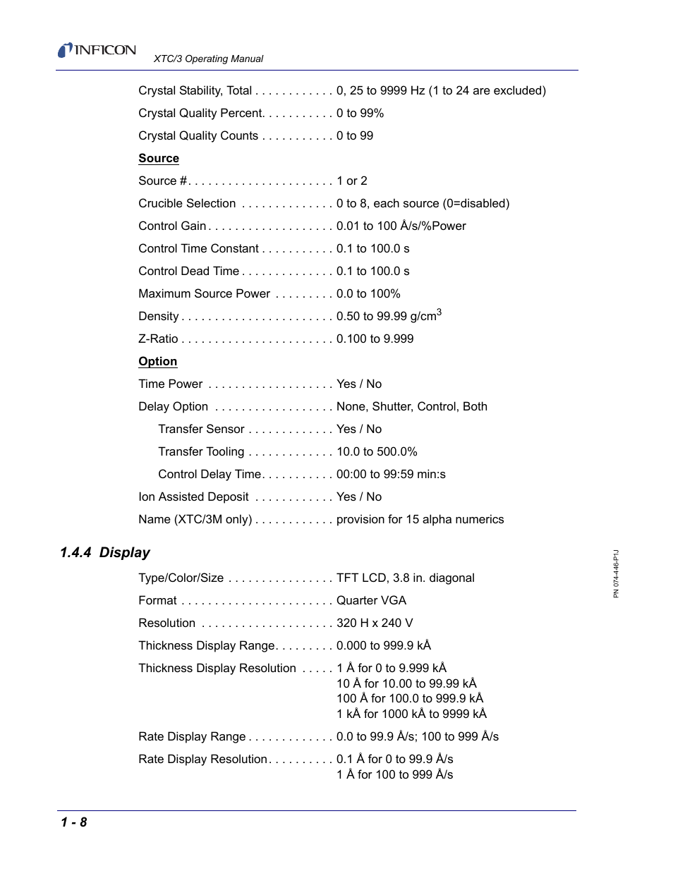 4 display | INFICON XTC/3 Thin Film Deposition Controller Operating Manual User Manual | Page 24 / 216
