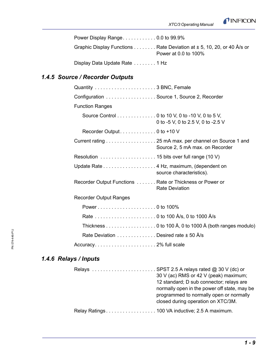 5 source / recorder outputs, 6 relays / inputs | INFICON XTC/3 Thin Film Deposition Controller Operating Manual User Manual | Page 25 / 216