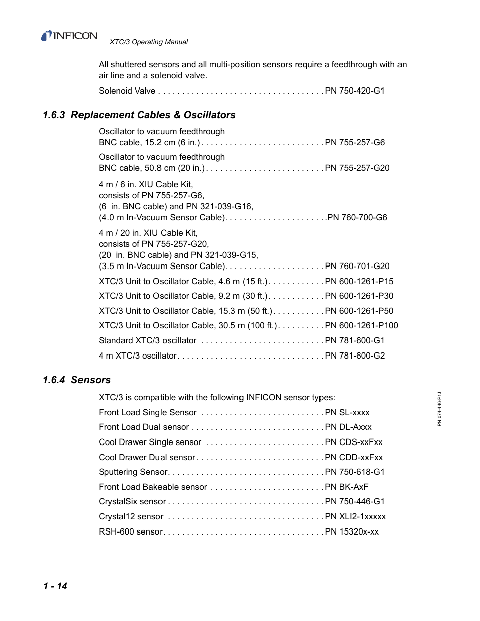 3 replacement cables & oscillators, 4 sensors | INFICON XTC/3 Thin Film Deposition Controller Operating Manual User Manual | Page 30 / 216
