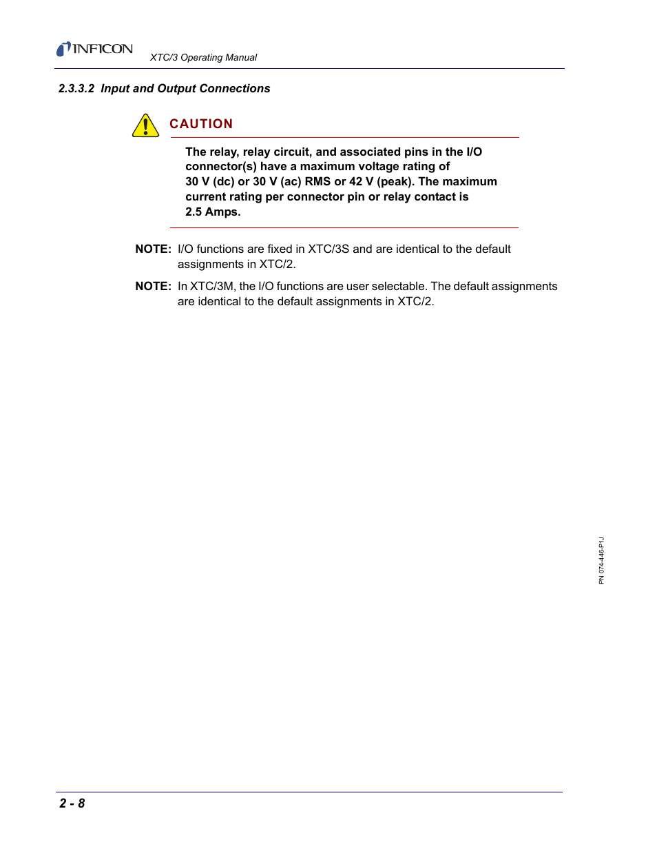 2 input and output connections, Caution | INFICON XTC/3 Thin Film Deposition Controller Operating Manual User Manual | Page 42 / 216