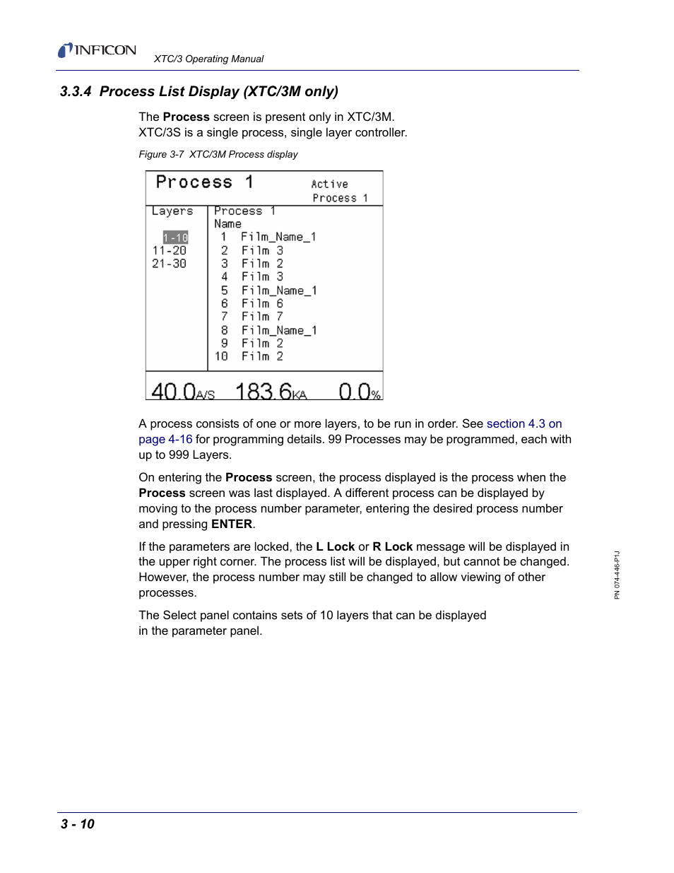 4 process list display (xtc/3m only) | INFICON XTC/3 Thin Film Deposition Controller Operating Manual User Manual | Page 56 / 216