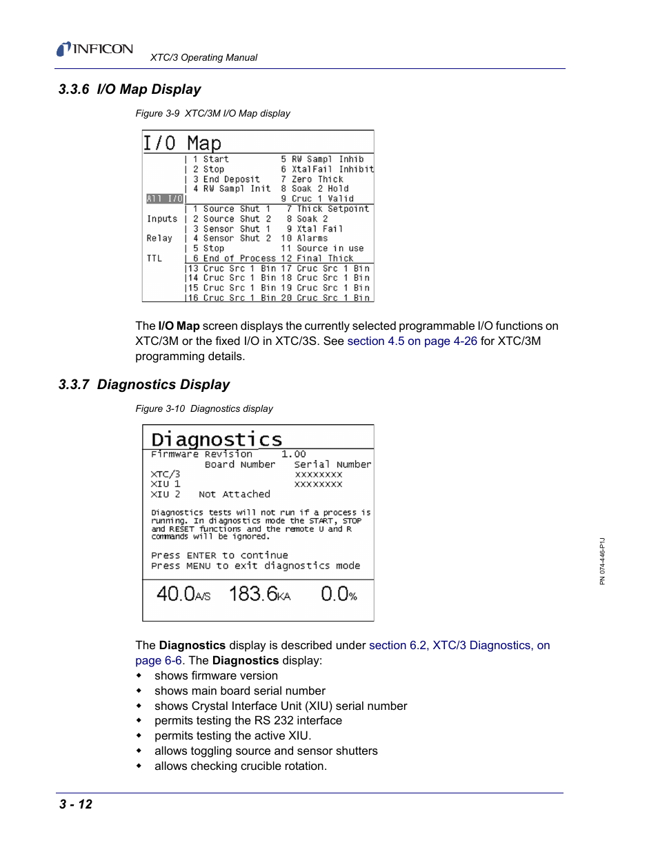6 i/o map display, 7 diagnostics display | INFICON XTC/3 Thin Film Deposition Controller Operating Manual User Manual | Page 58 / 216