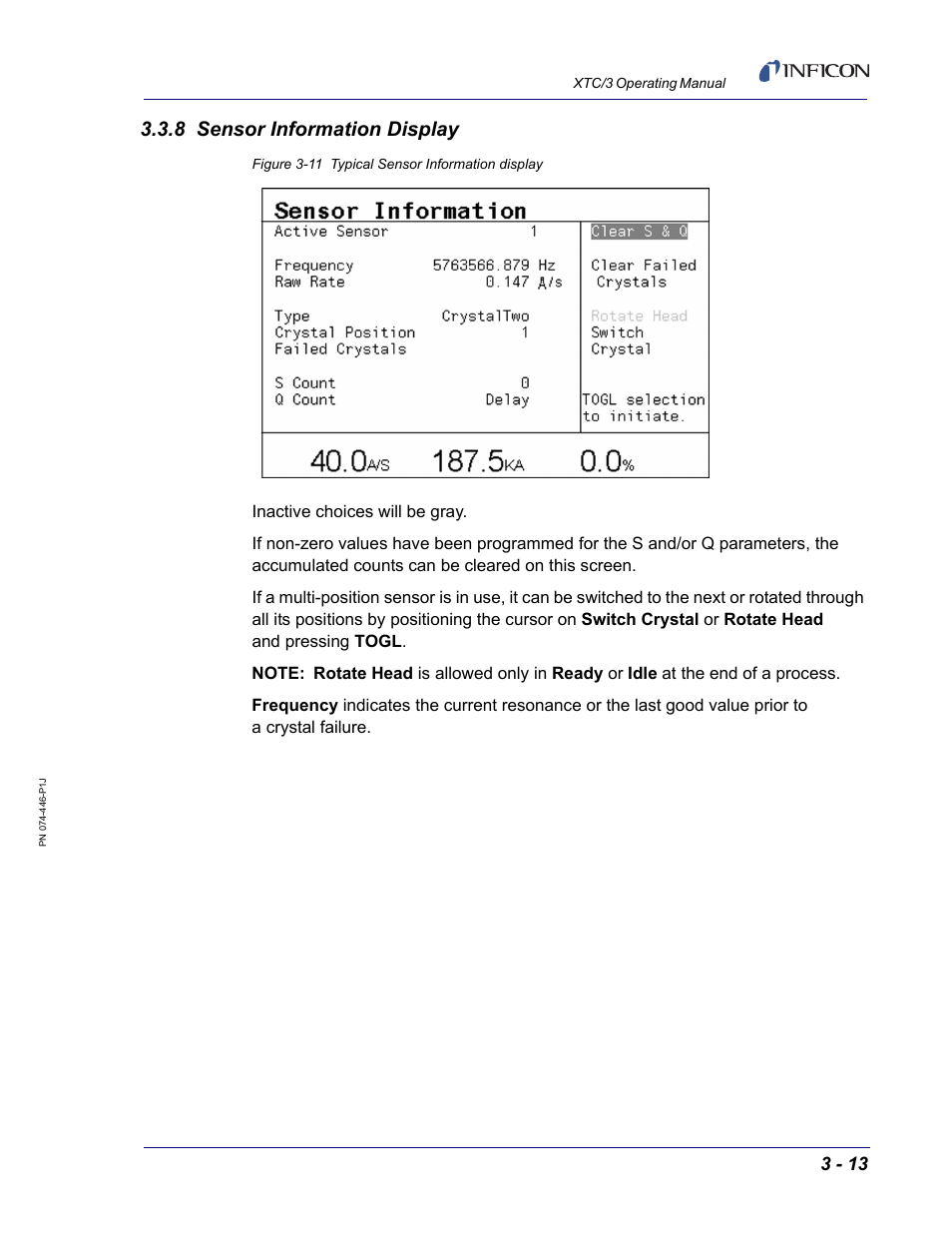 8 sensor information display | INFICON XTC/3 Thin Film Deposition Controller Operating Manual User Manual | Page 59 / 216