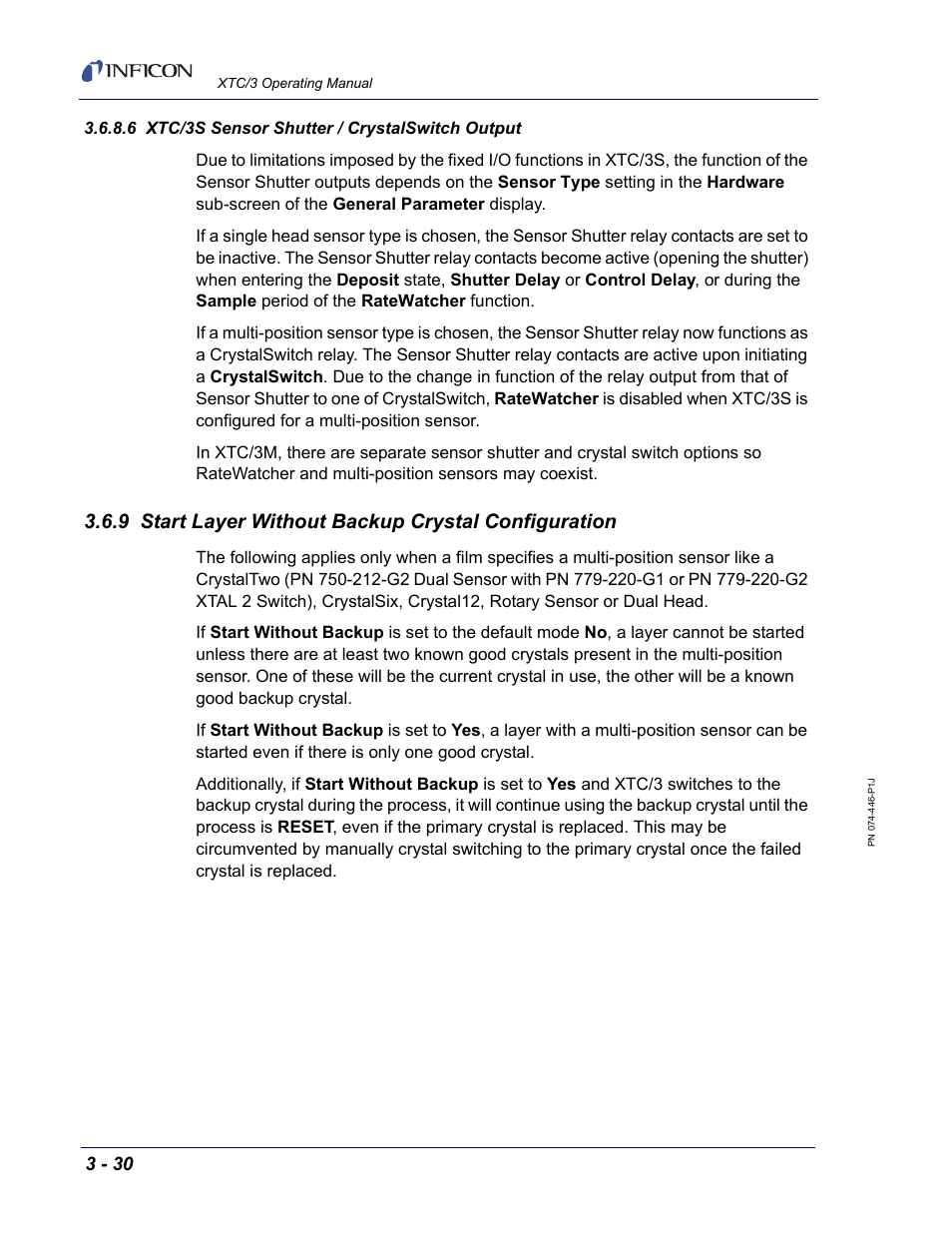 6 xtc/3s sensor shutter / crystalswitch output, 9 start layer without backup crystal configuration | INFICON XTC/3 Thin Film Deposition Controller Operating Manual User Manual | Page 76 / 216