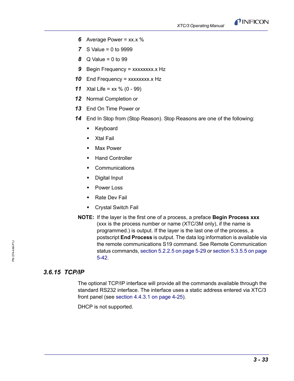 15 tcp/ip | INFICON XTC/3 Thin Film Deposition Controller Operating Manual User Manual | Page 79 / 216