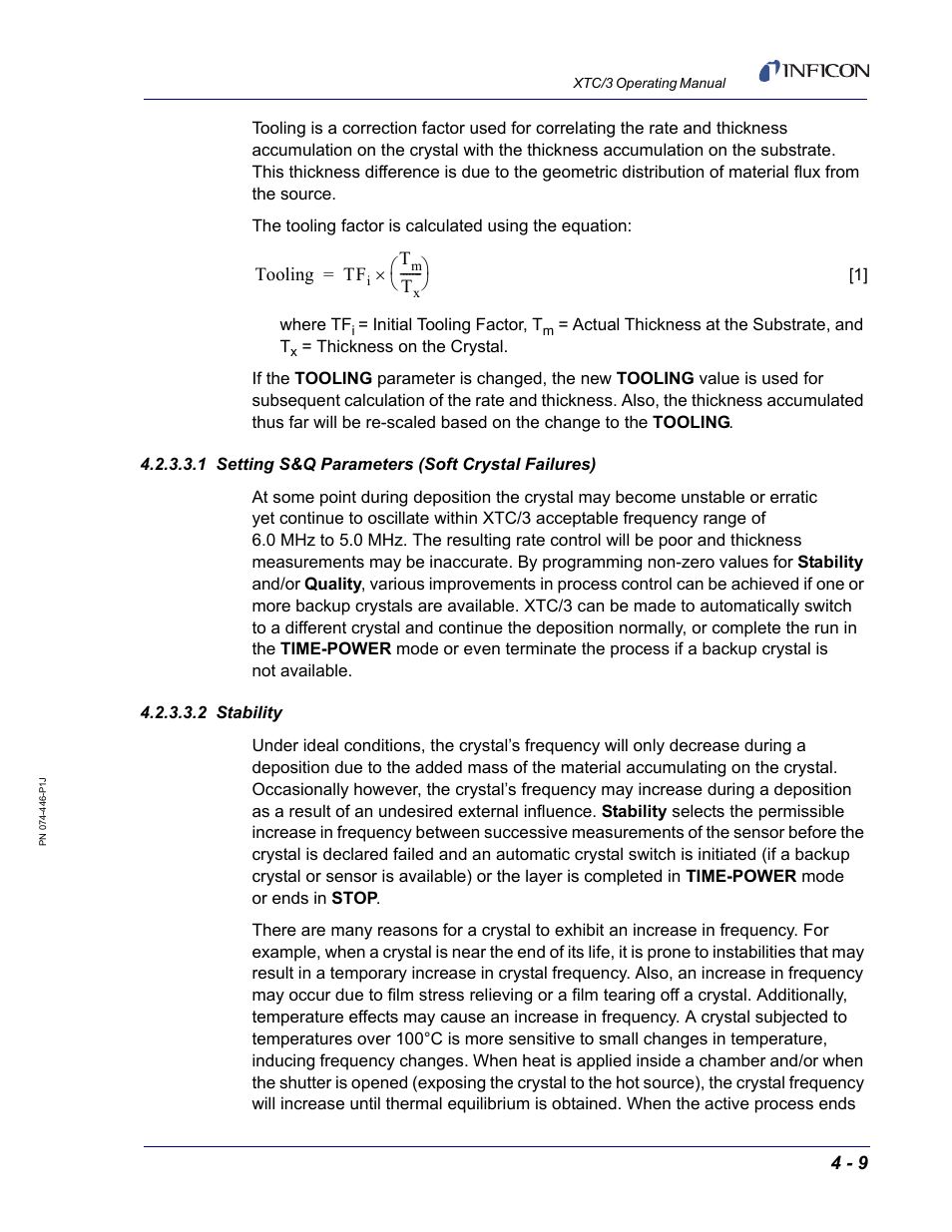 1 setting s&q parameters (soft crystal failures), 2 stability | INFICON XTC/3 Thin Film Deposition Controller Operating Manual User Manual | Page 89 / 216