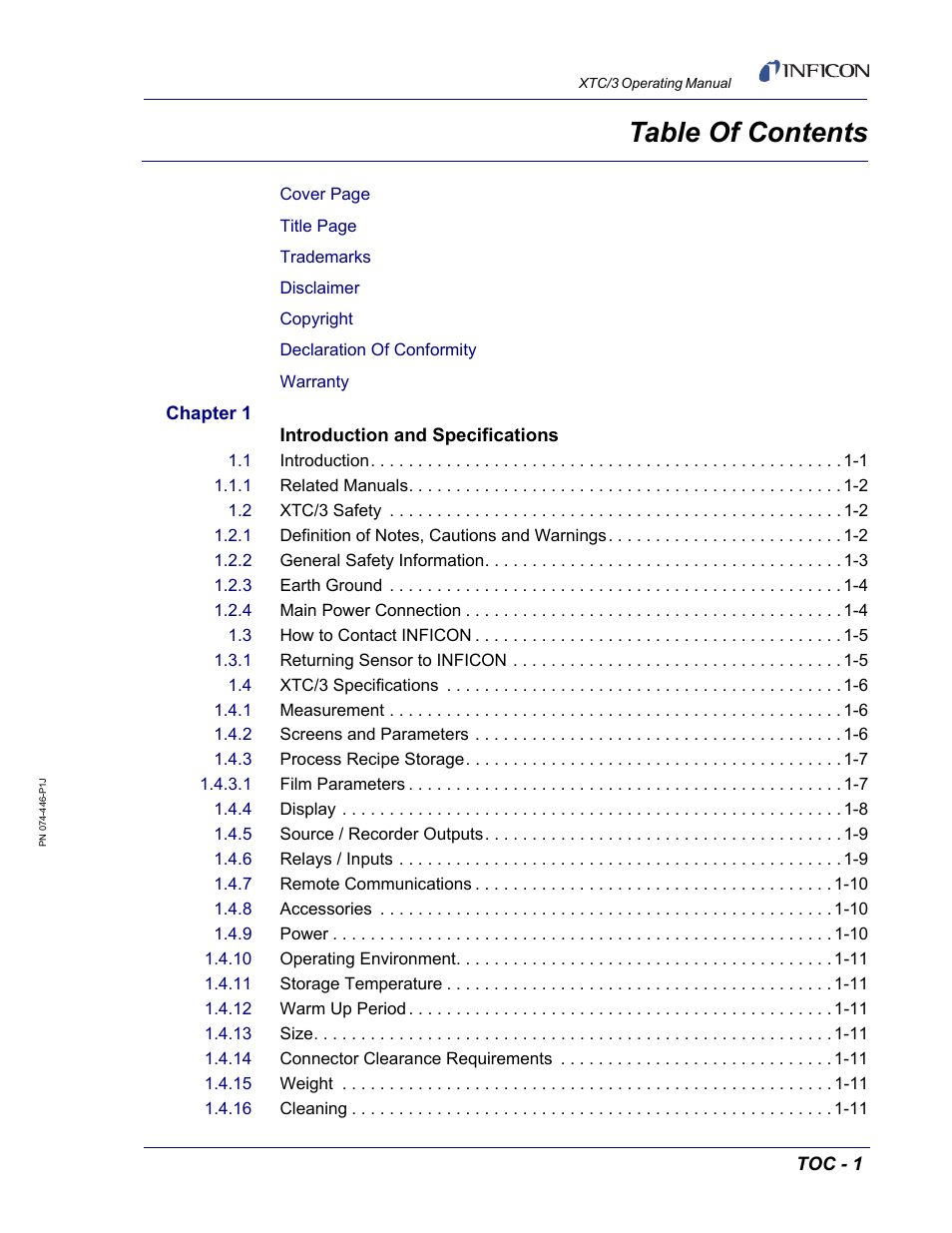 INFICON XTC/3 Thin Film Deposition Controller Operating Manual User Manual | Page 9 / 216