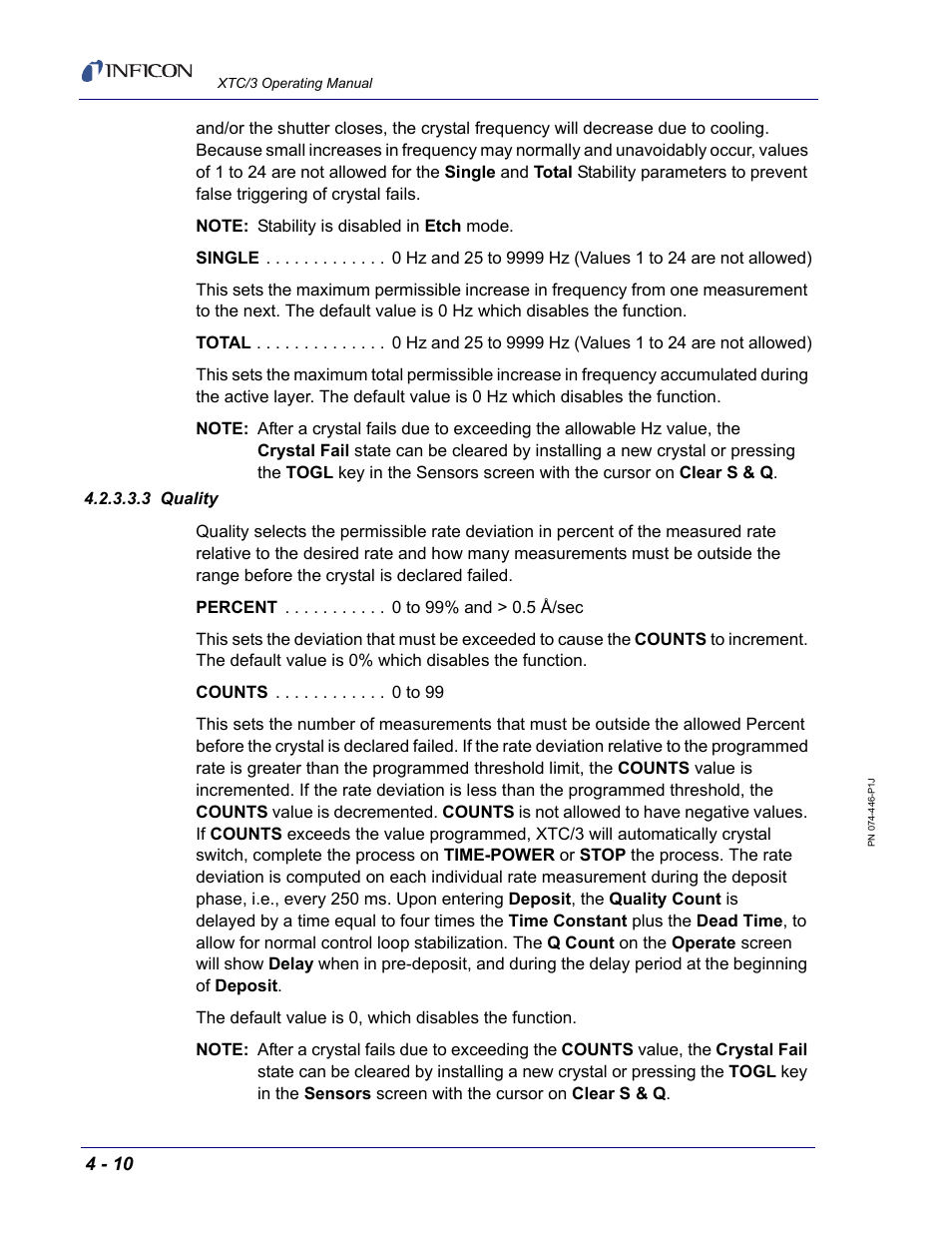 3 quality | INFICON XTC/3 Thin Film Deposition Controller Operating Manual User Manual | Page 90 / 216