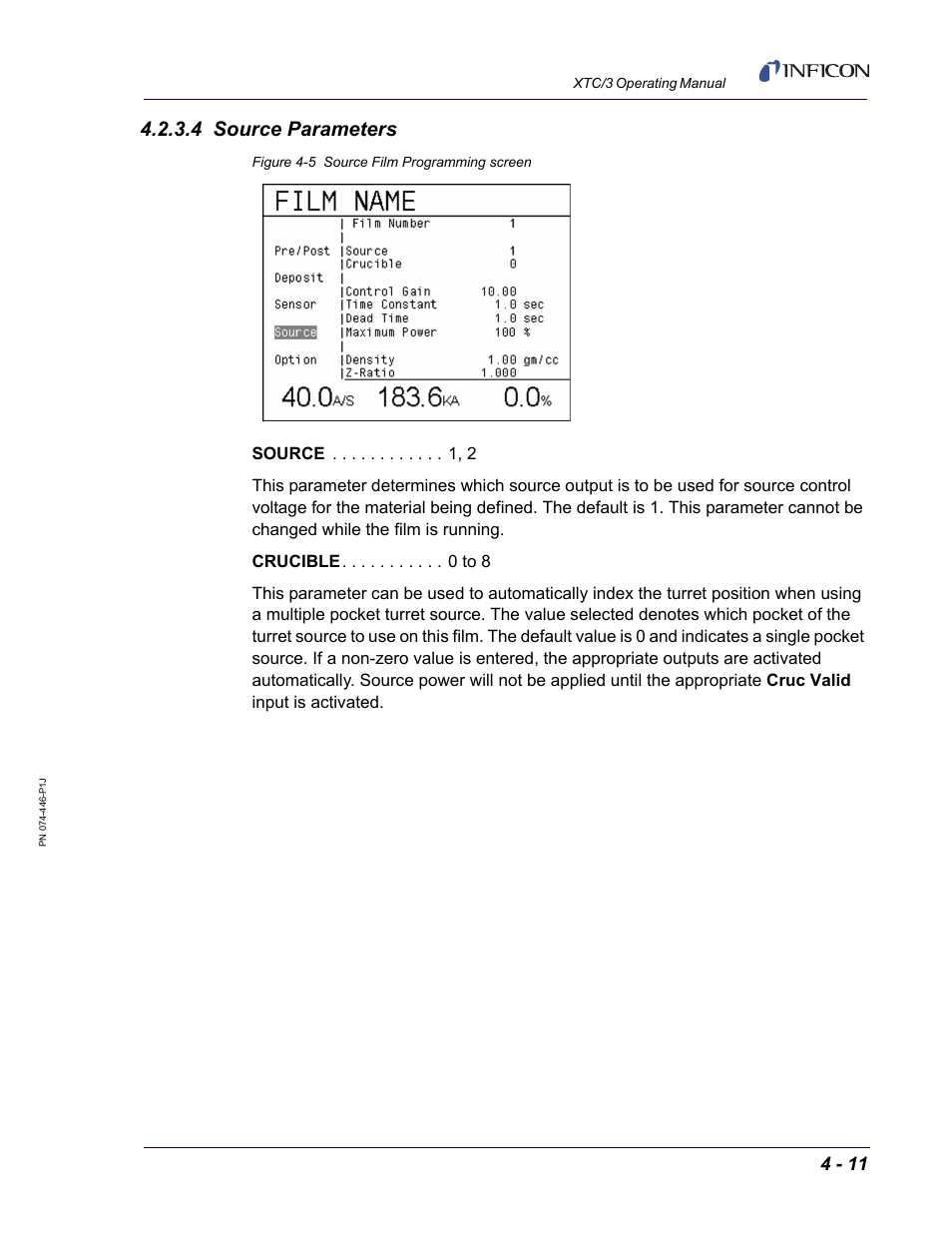 4 source parameters | INFICON XTC/3 Thin Film Deposition Controller Operating Manual User Manual | Page 91 / 216