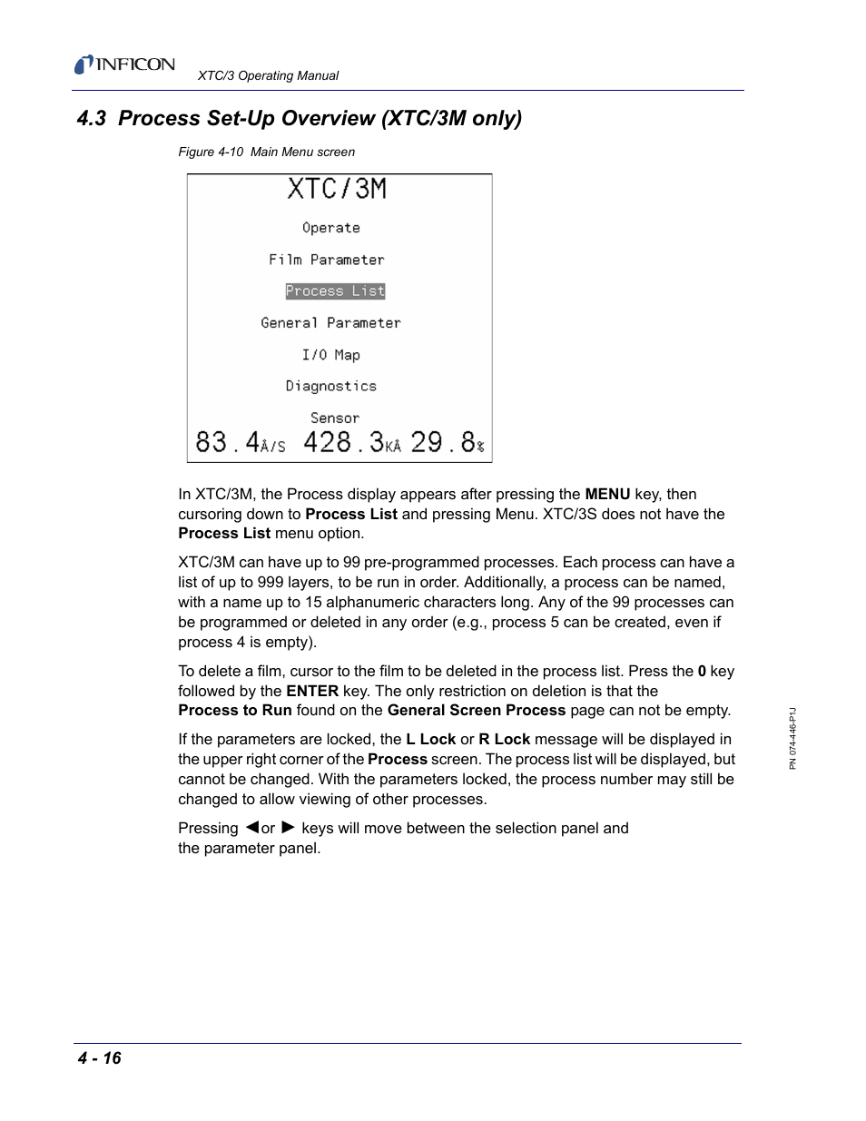 3 process set-up overview (xtc/3m only), Section 4.3 on, For p | INFICON XTC/3 Thin Film Deposition Controller Operating Manual User Manual | Page 96 / 216