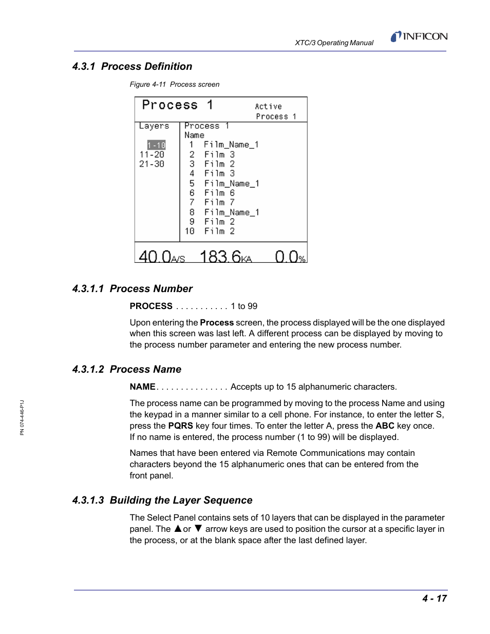 1 process definition, 1 process number, 2 process name | 3 building the layer sequence | INFICON XTC/3 Thin Film Deposition Controller Operating Manual User Manual | Page 97 / 216