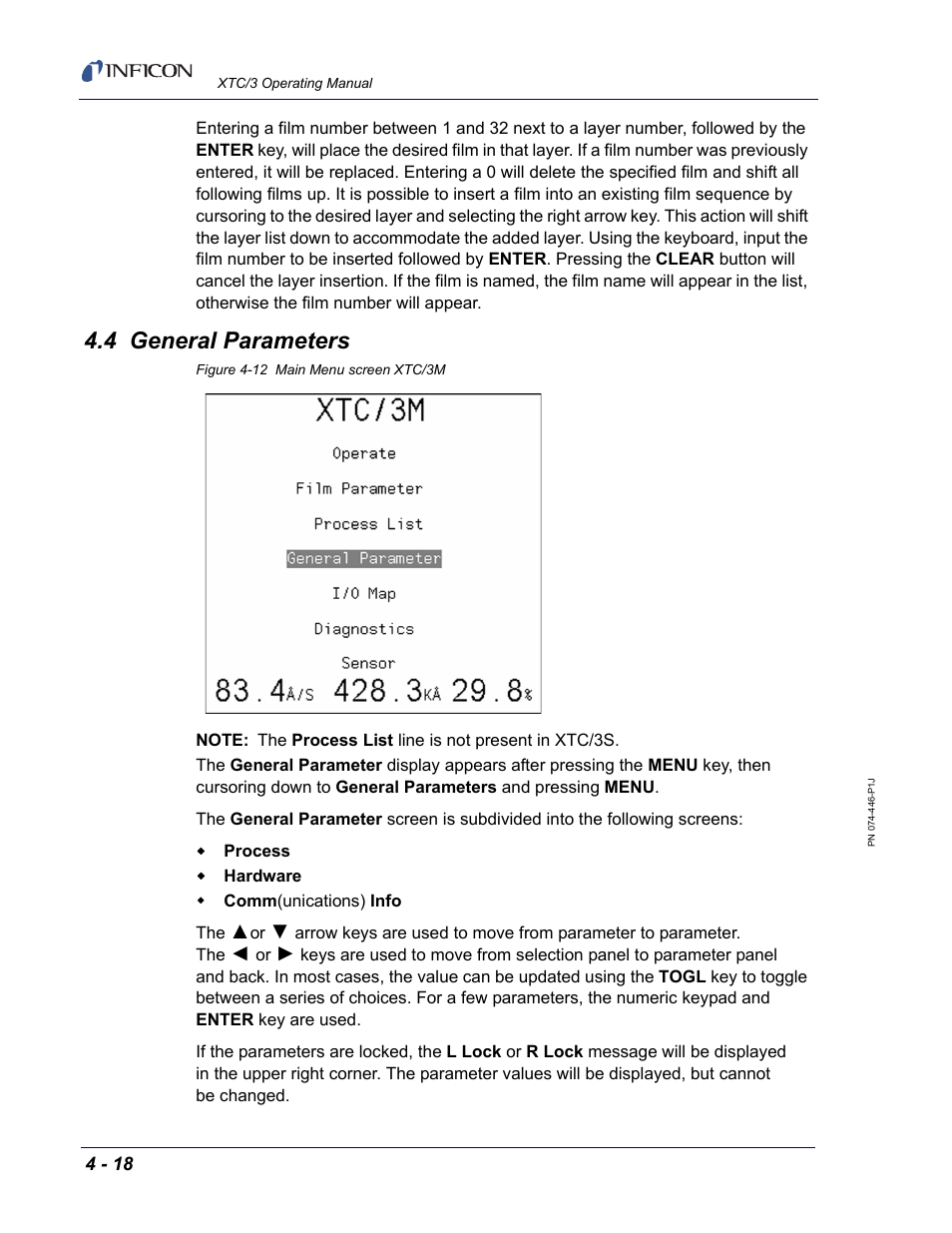4 general parameters | INFICON XTC/3 Thin Film Deposition Controller Operating Manual User Manual | Page 98 / 216