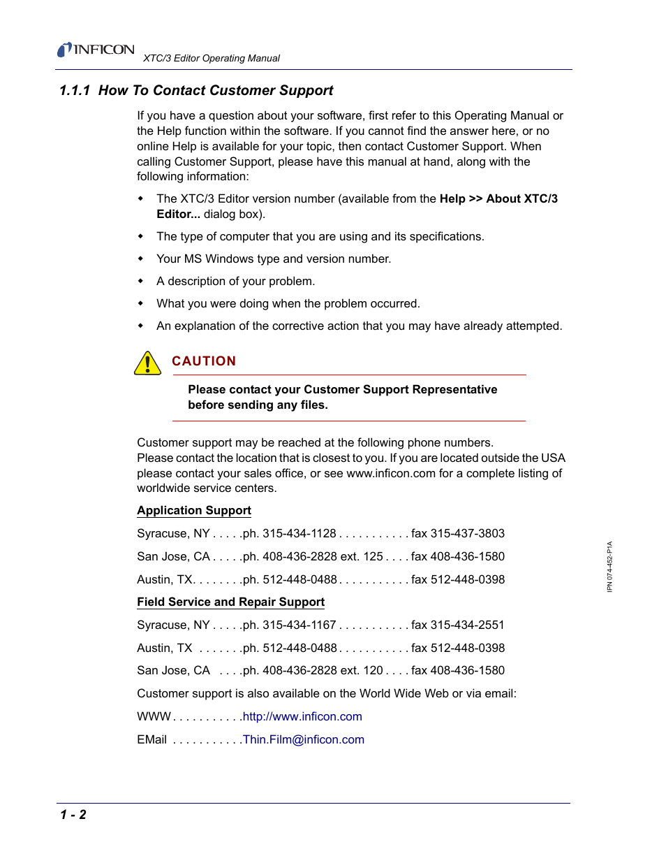 1 how to contact customer support | INFICON XTC/3 Thin Film Deposition Controller Software Editor Operating Manual User Manual | Page 14 / 80