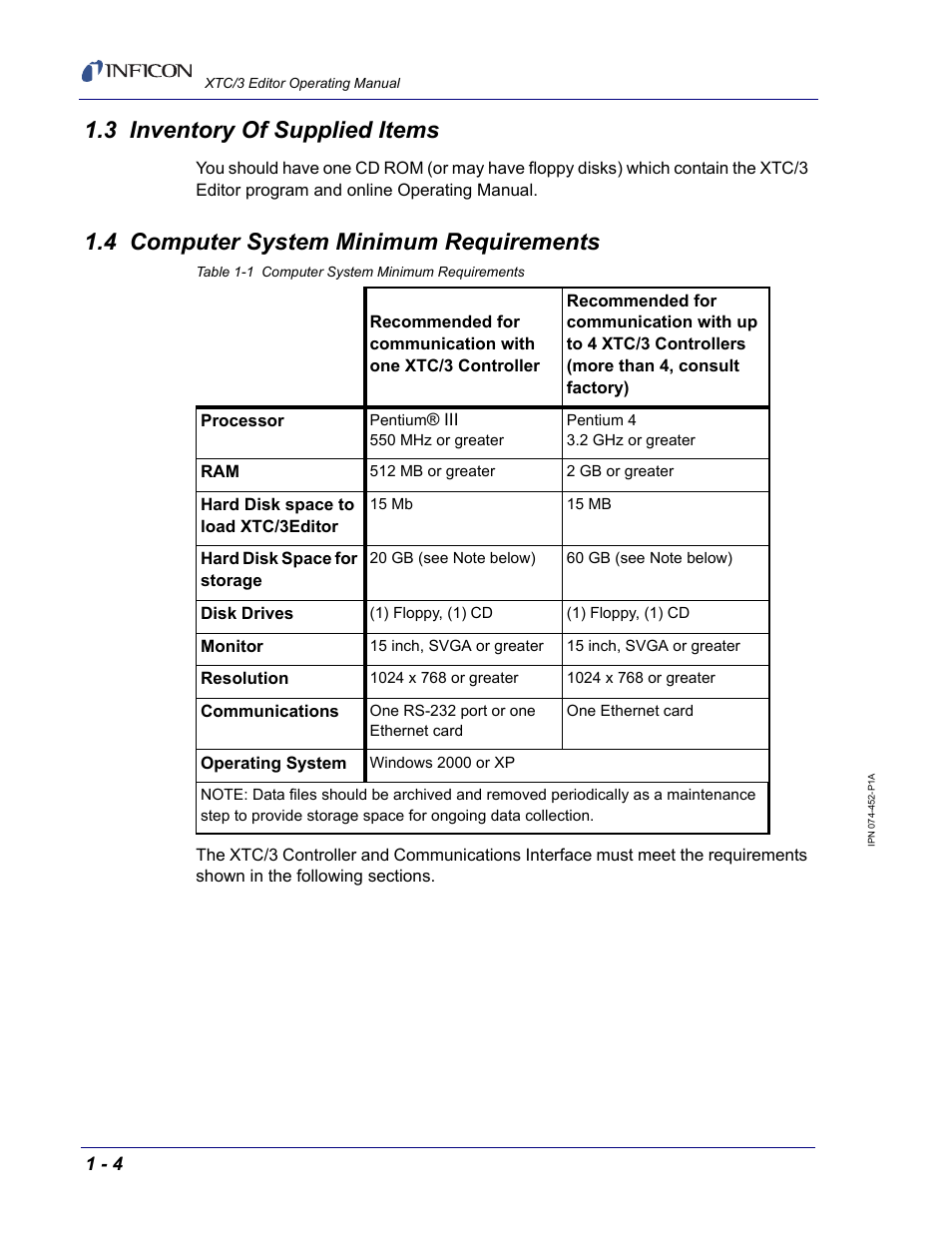 3 inventory of supplied items, 4 computer system minimum requirements | INFICON XTC/3 Thin Film Deposition Controller Software Editor Operating Manual User Manual | Page 16 / 80