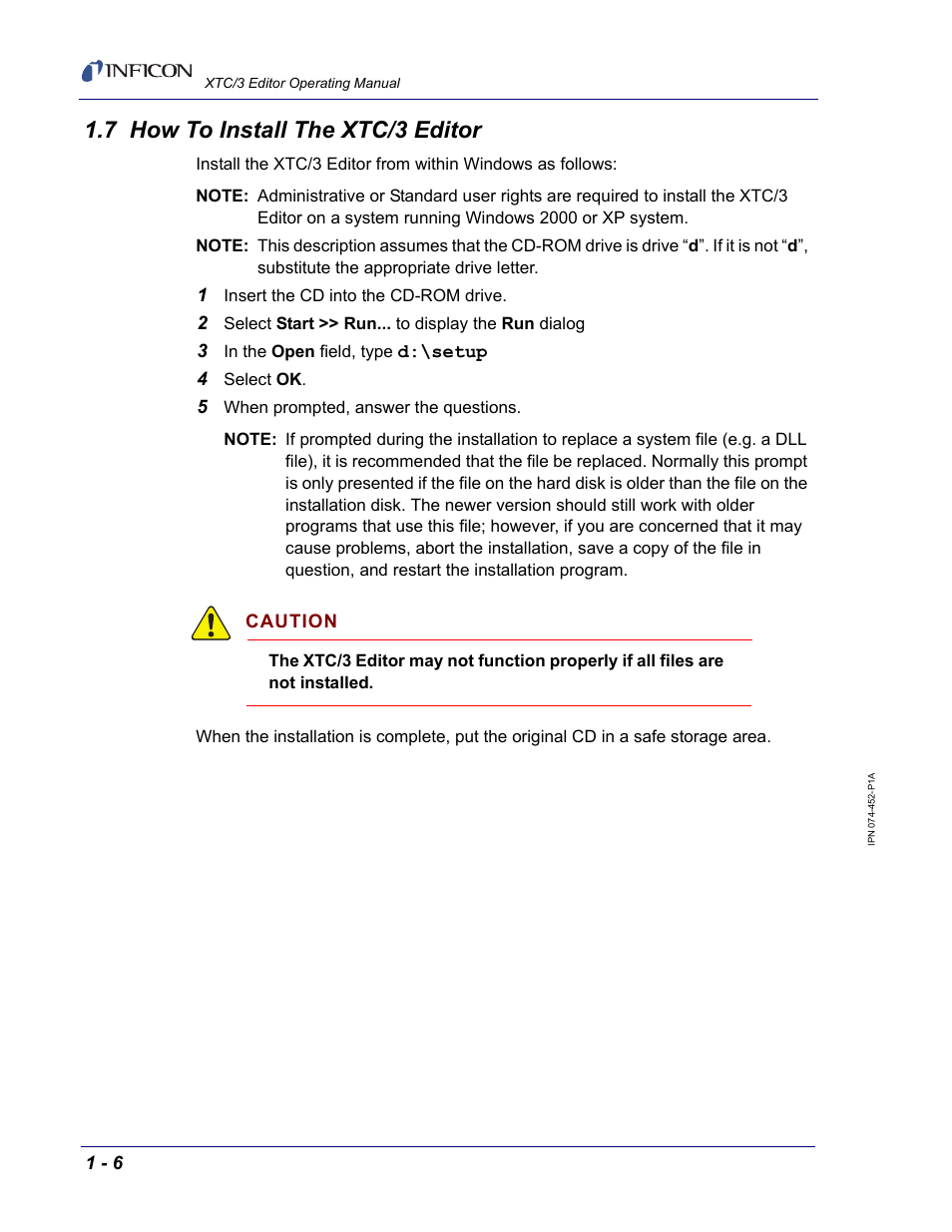 7 how to install the xtc/3 editor | INFICON XTC/3 Thin Film Deposition Controller Software Editor Operating Manual User Manual | Page 18 / 80