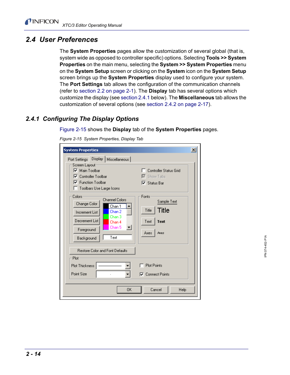 4 user preferences, 1 configuring the display options | INFICON XTC/3 Thin Film Deposition Controller Software Editor Operating Manual User Manual | Page 38 / 80