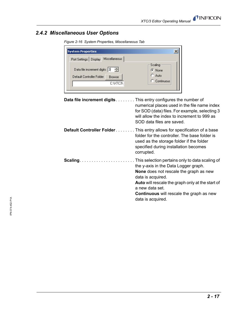 2 miscellaneous user options | INFICON XTC/3 Thin Film Deposition Controller Software Editor Operating Manual User Manual | Page 41 / 80