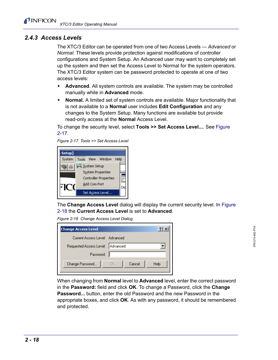 3 access levels | INFICON XTC/3 Thin Film Deposition Controller Software Editor Operating Manual User Manual | Page 42 / 80