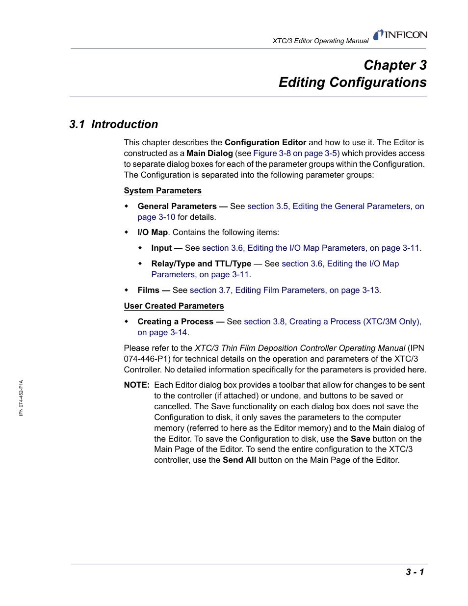 Chapter 3 editing configurations, 1 introduction, Chapter 3 | Chapter 3, editing configurations | INFICON XTC/3 Thin Film Deposition Controller Software Editor Operating Manual User Manual | Page 43 / 80