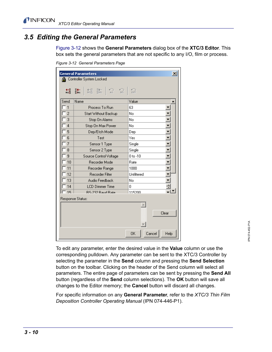 5 editing the general parameters, Section 3.5, editing the general parameters, on, For det | INFICON XTC/3 Thin Film Deposition Controller Software Editor Operating Manual User Manual | Page 52 / 80