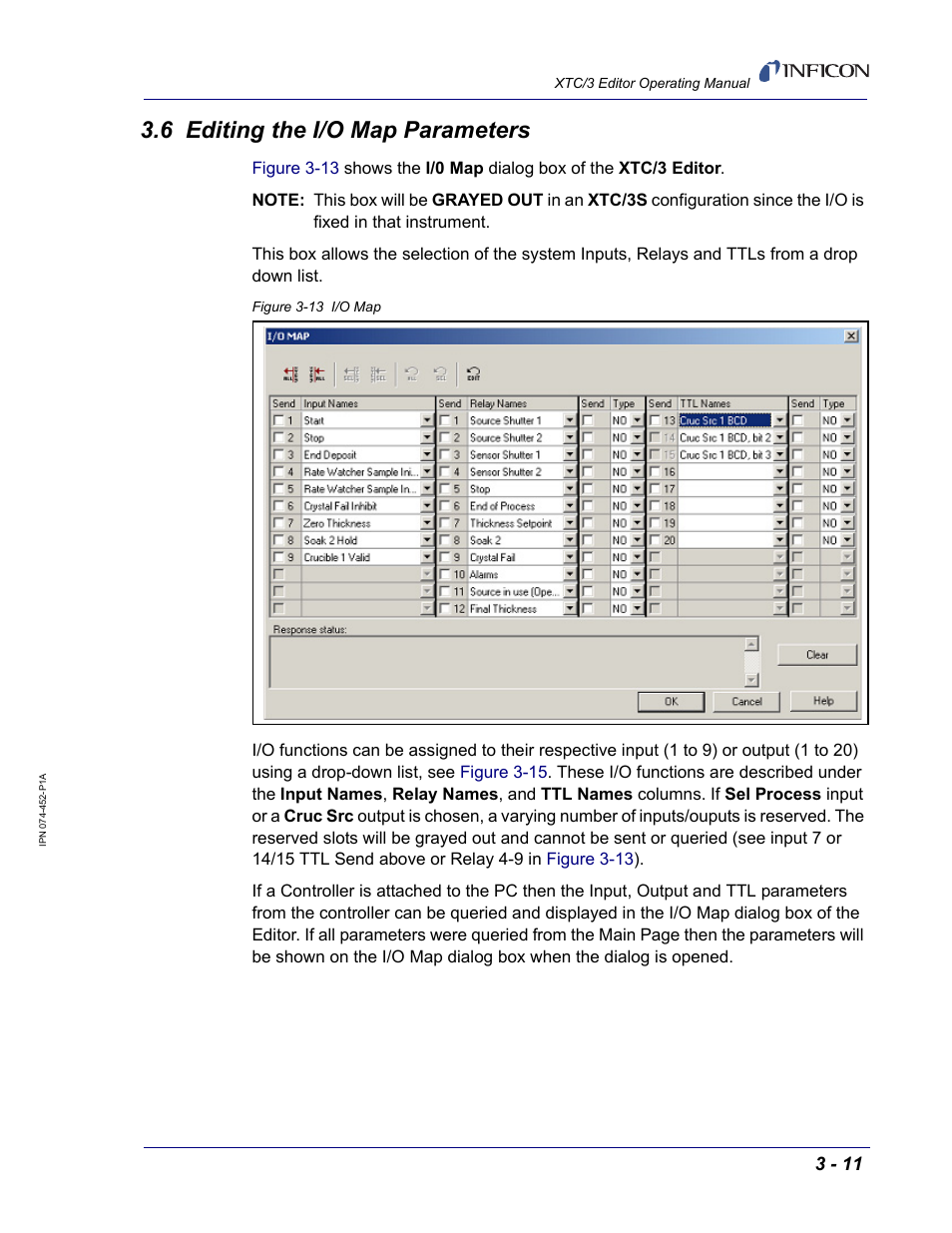 6 editing the i/o map parameters, Section 3.6, editing the i/o map | INFICON XTC/3 Thin Film Deposition Controller Software Editor Operating Manual User Manual | Page 53 / 80
