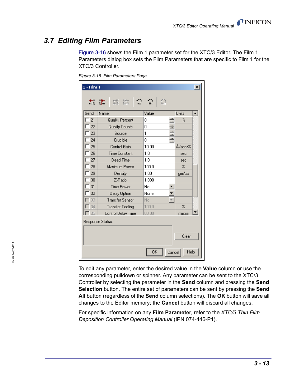 7 editing film parameters | INFICON XTC/3 Thin Film Deposition Controller Software Editor Operating Manual User Manual | Page 55 / 80