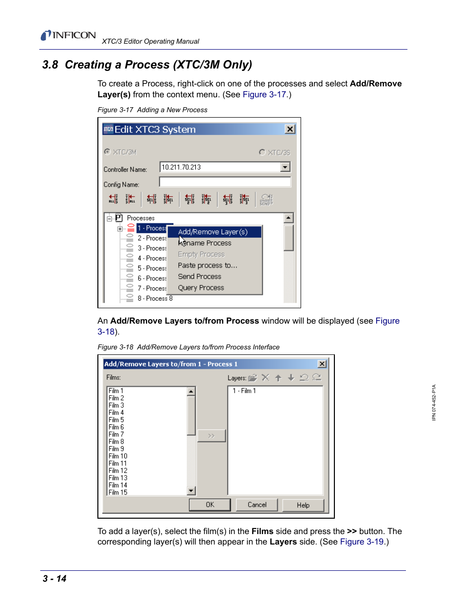 8 creating a process (xtc/3m only), Section 3.8, creating a process (xtc/3m only) | INFICON XTC/3 Thin Film Deposition Controller Software Editor Operating Manual User Manual | Page 56 / 80