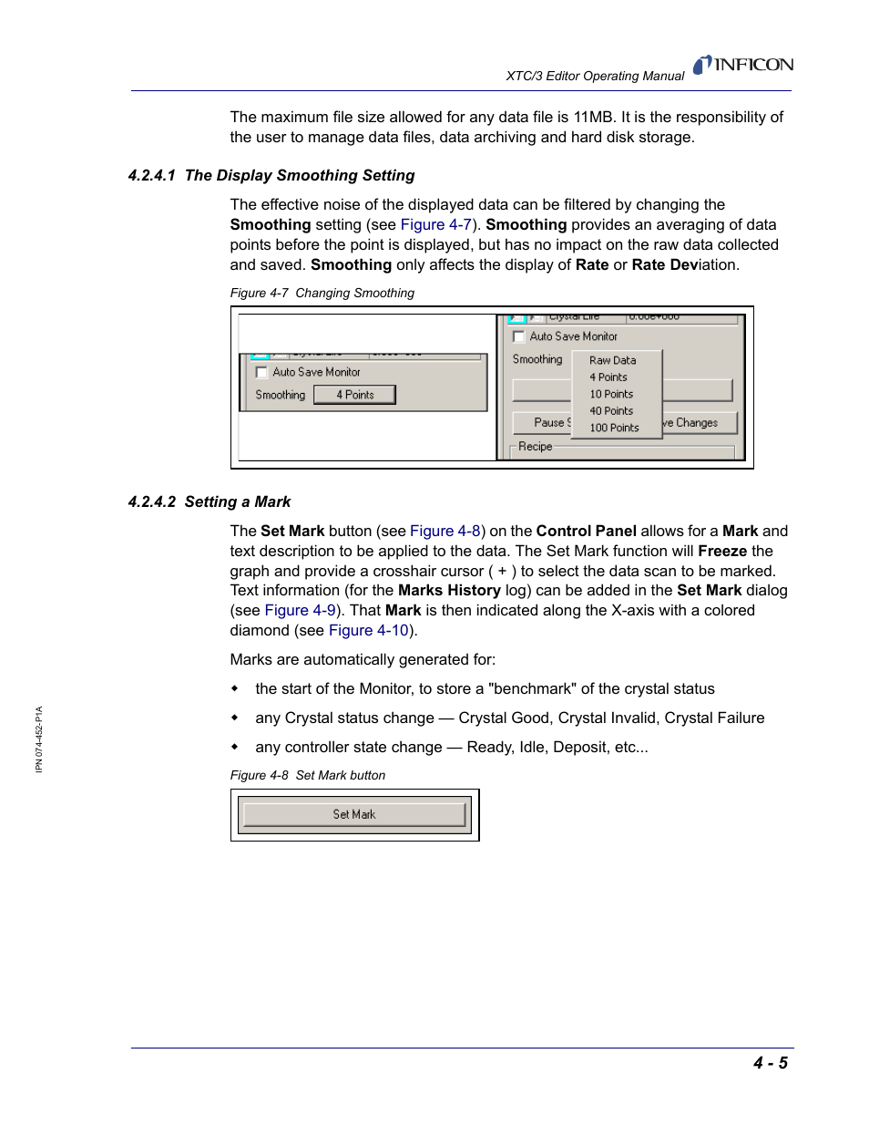 1 the display smoothing setting, 2 setting a mark | INFICON XTC/3 Thin Film Deposition Controller Software Editor Operating Manual User Manual | Page 67 / 80