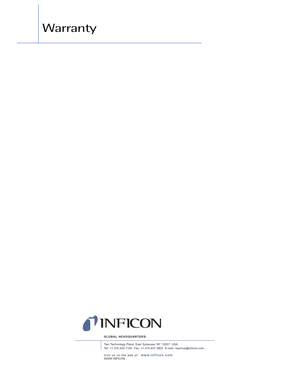 Warranty | INFICON XTC/3 Thin Film Deposition Controller Software Editor Operating Manual User Manual | Page 7 / 80