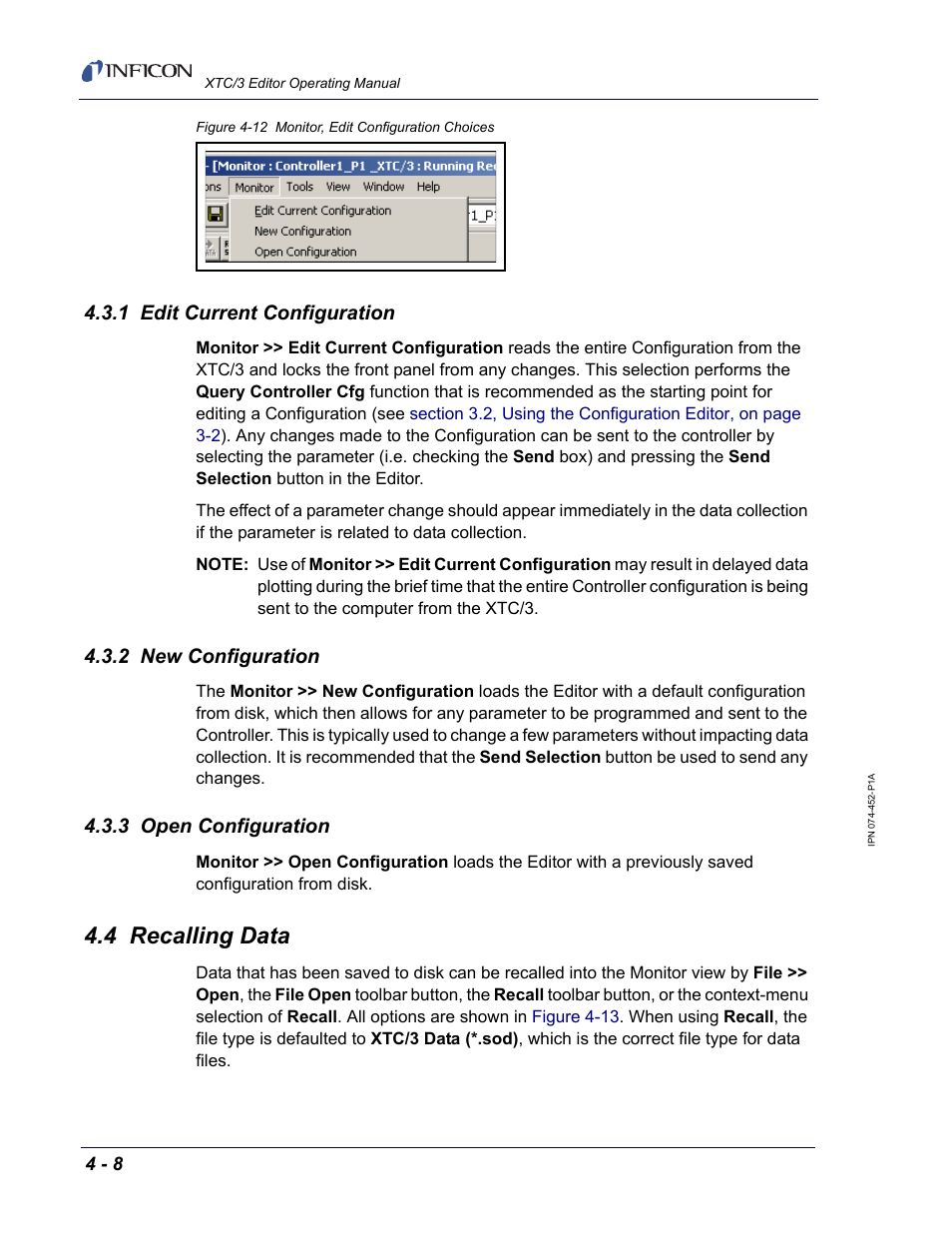 1 edit current configuration, 2 new configuration, 3 open configuration | 4 recalling data | INFICON XTC/3 Thin Film Deposition Controller Software Editor Operating Manual User Manual | Page 70 / 80