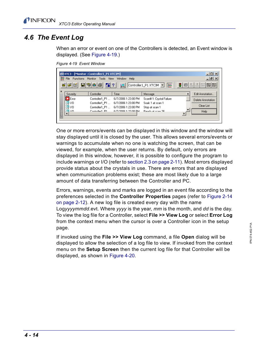 6 the event log | INFICON XTC/3 Thin Film Deposition Controller Software Editor Operating Manual User Manual | Page 76 / 80