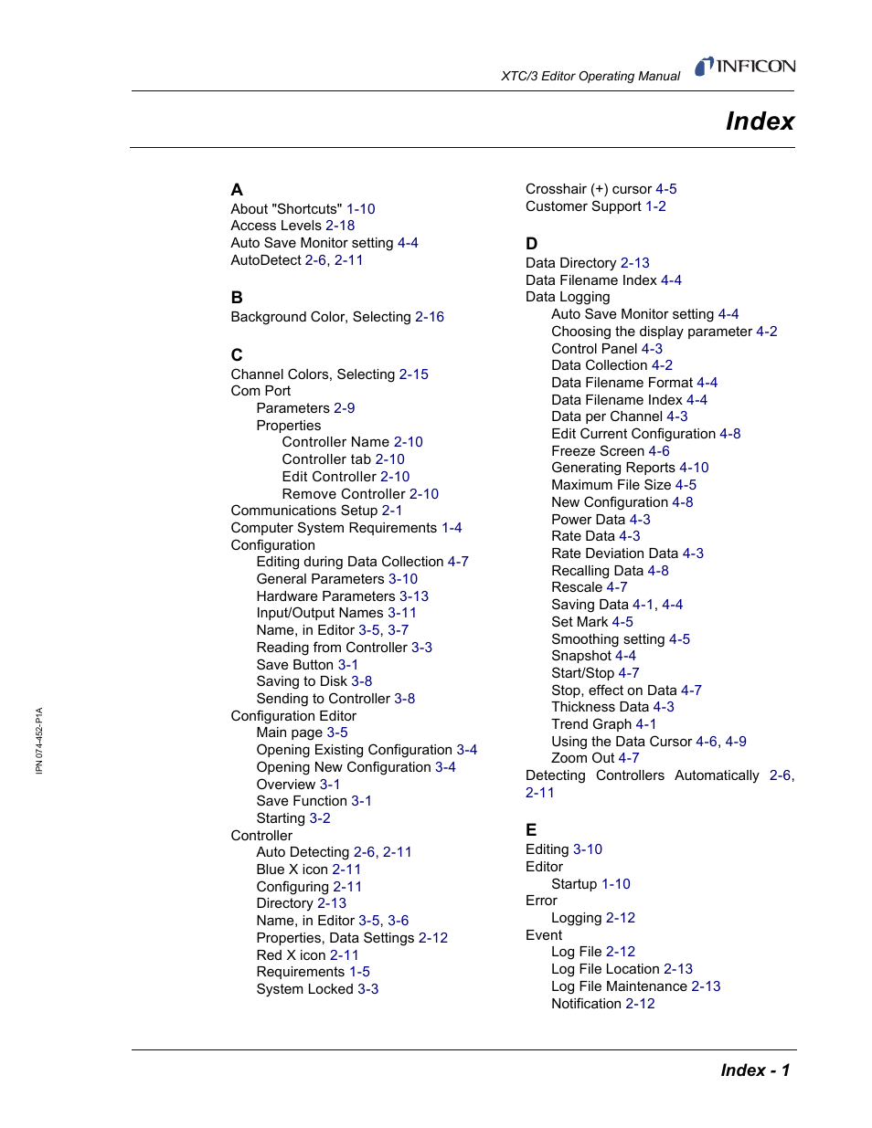 Index | INFICON XTC/3 Thin Film Deposition Controller Software Editor Operating Manual User Manual | Page 79 / 80