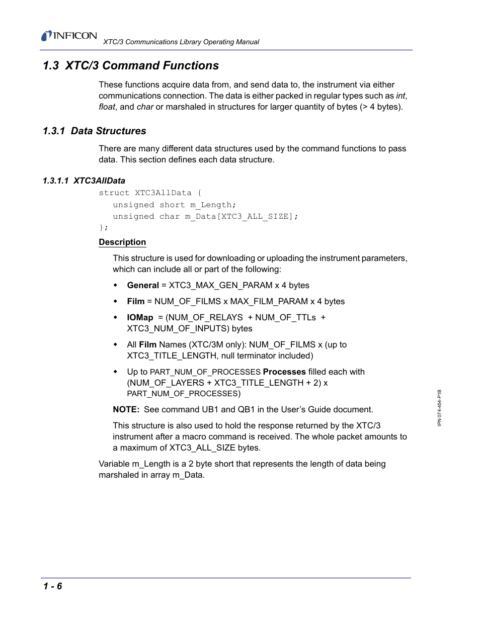 3 xtc/3 command functions, 1 data structures, 1 xtc3alldata | INFICON XTC/3 Thin Film Deposition Controller Communications Library Operating Manual User Manual | Page 20 / 84