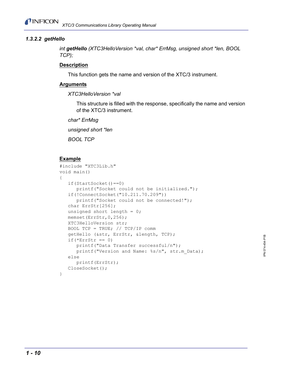 2 gethello | INFICON XTC/3 Thin Film Deposition Controller Communications Library Operating Manual User Manual | Page 24 / 84