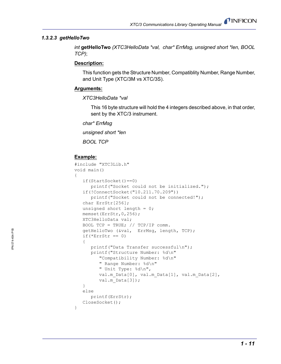 3 gethellotwo | INFICON XTC/3 Thin Film Deposition Controller Communications Library Operating Manual User Manual | Page 25 / 84