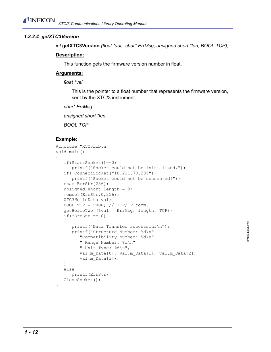 4 getxtc3version | INFICON XTC/3 Thin Film Deposition Controller Communications Library Operating Manual User Manual | Page 26 / 84