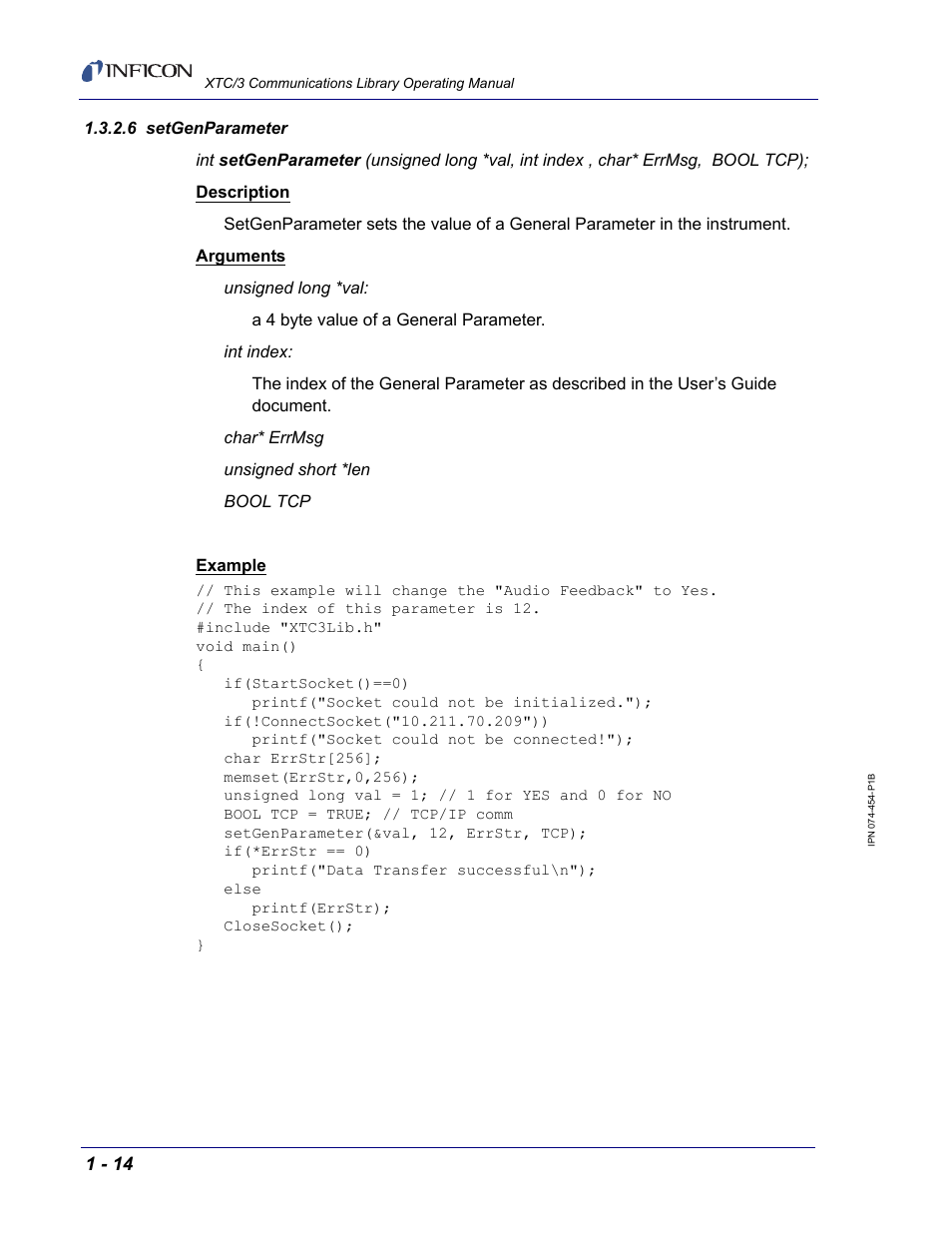 6 setgenparameter | INFICON XTC/3 Thin Film Deposition Controller Communications Library Operating Manual User Manual | Page 28 / 84