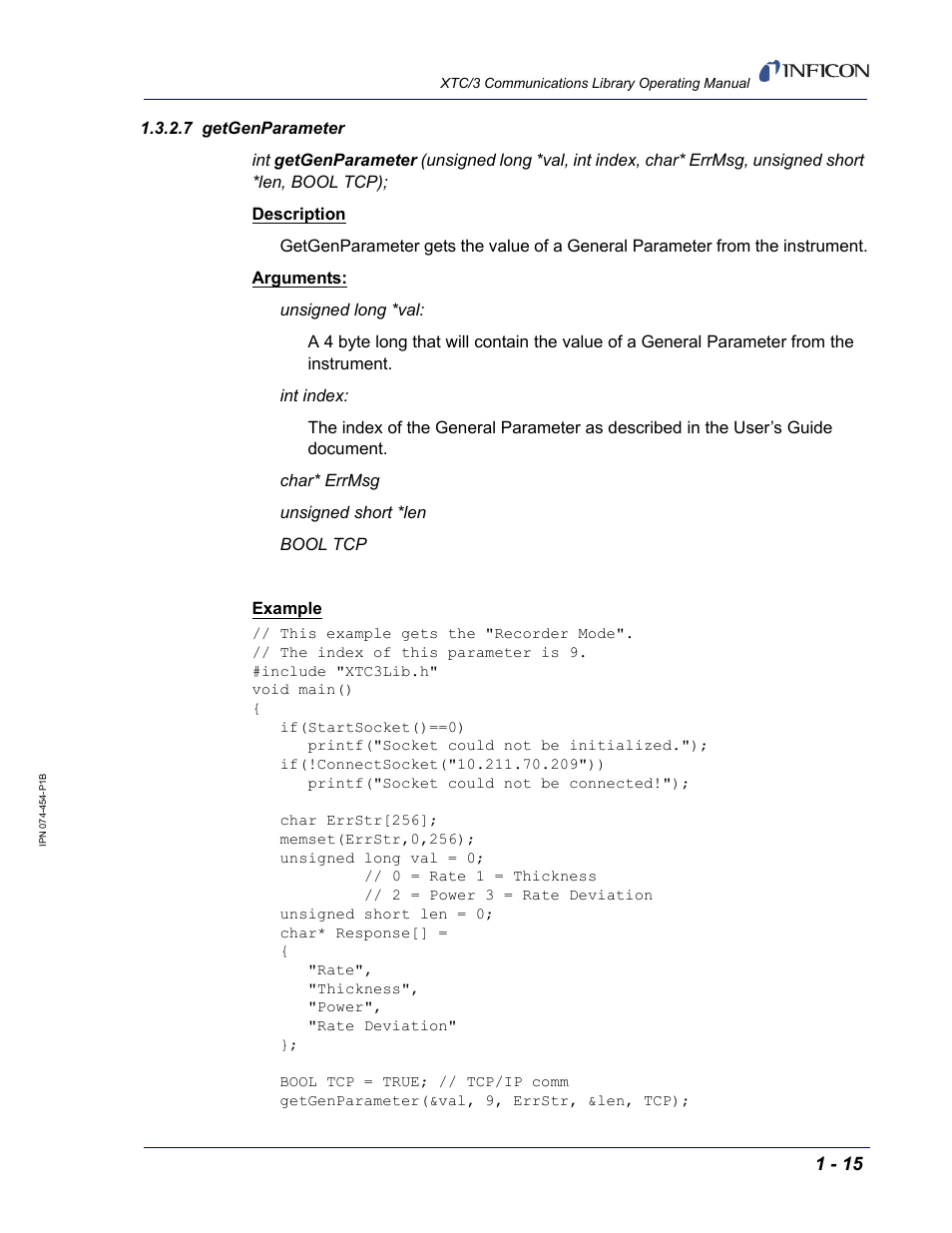 7 getgenparameter | INFICON XTC/3 Thin Film Deposition Controller Communications Library Operating Manual User Manual | Page 29 / 84