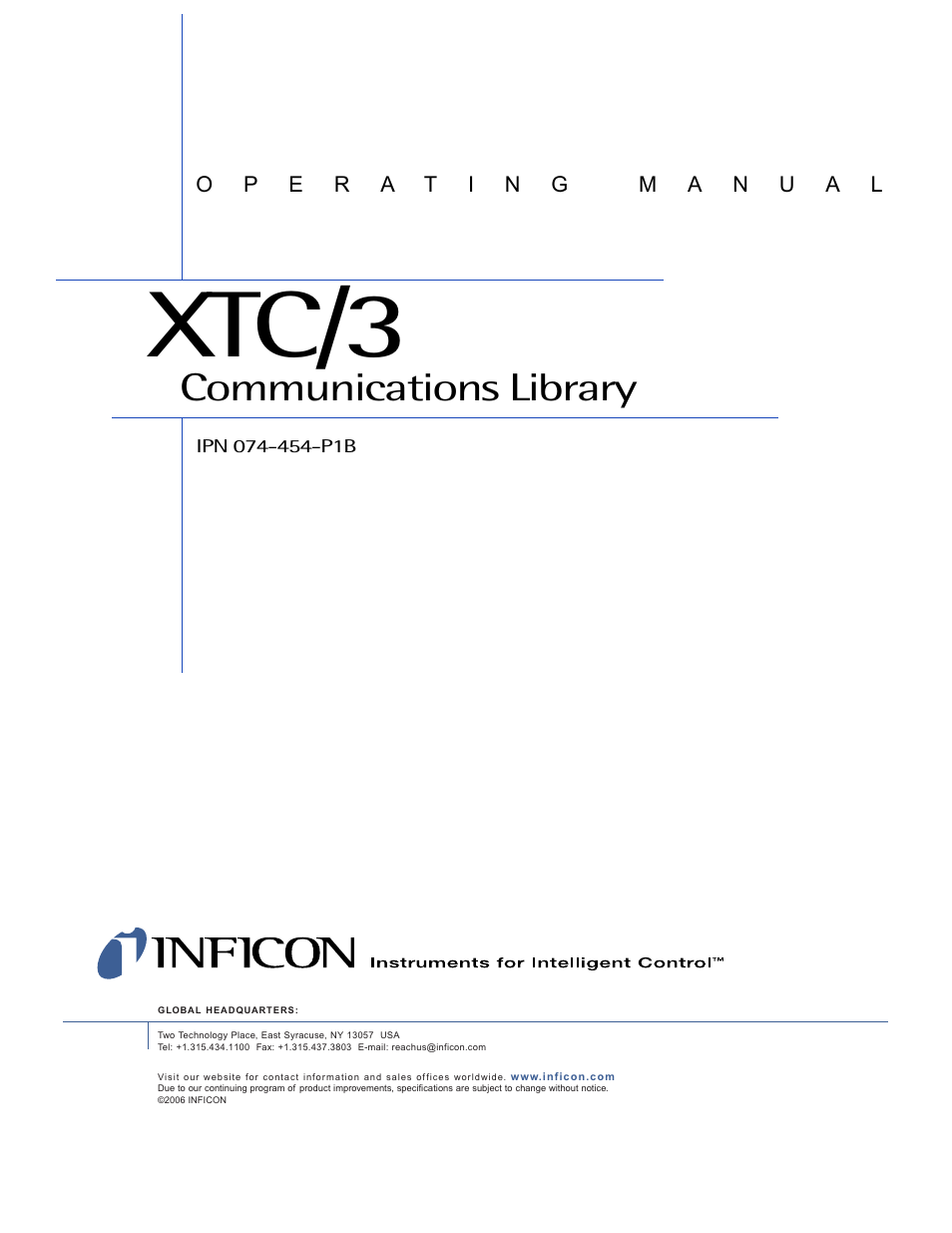 Xtc/3, Communications library | INFICON XTC/3 Thin Film Deposition Controller Communications Library Operating Manual User Manual | Page 3 / 84