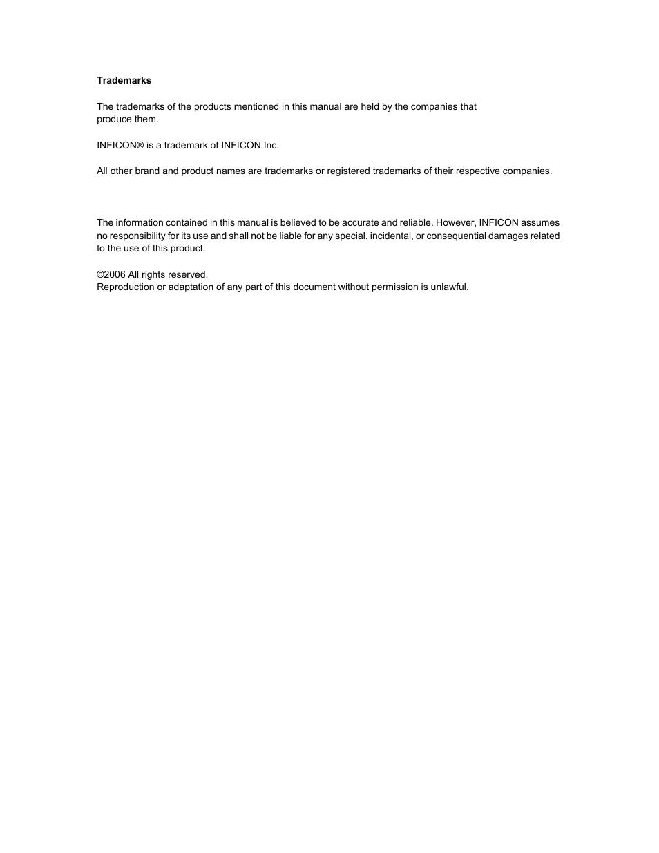 Trademarks | INFICON XTC/3 Thin Film Deposition Controller Communications Library Operating Manual User Manual | Page 4 / 84