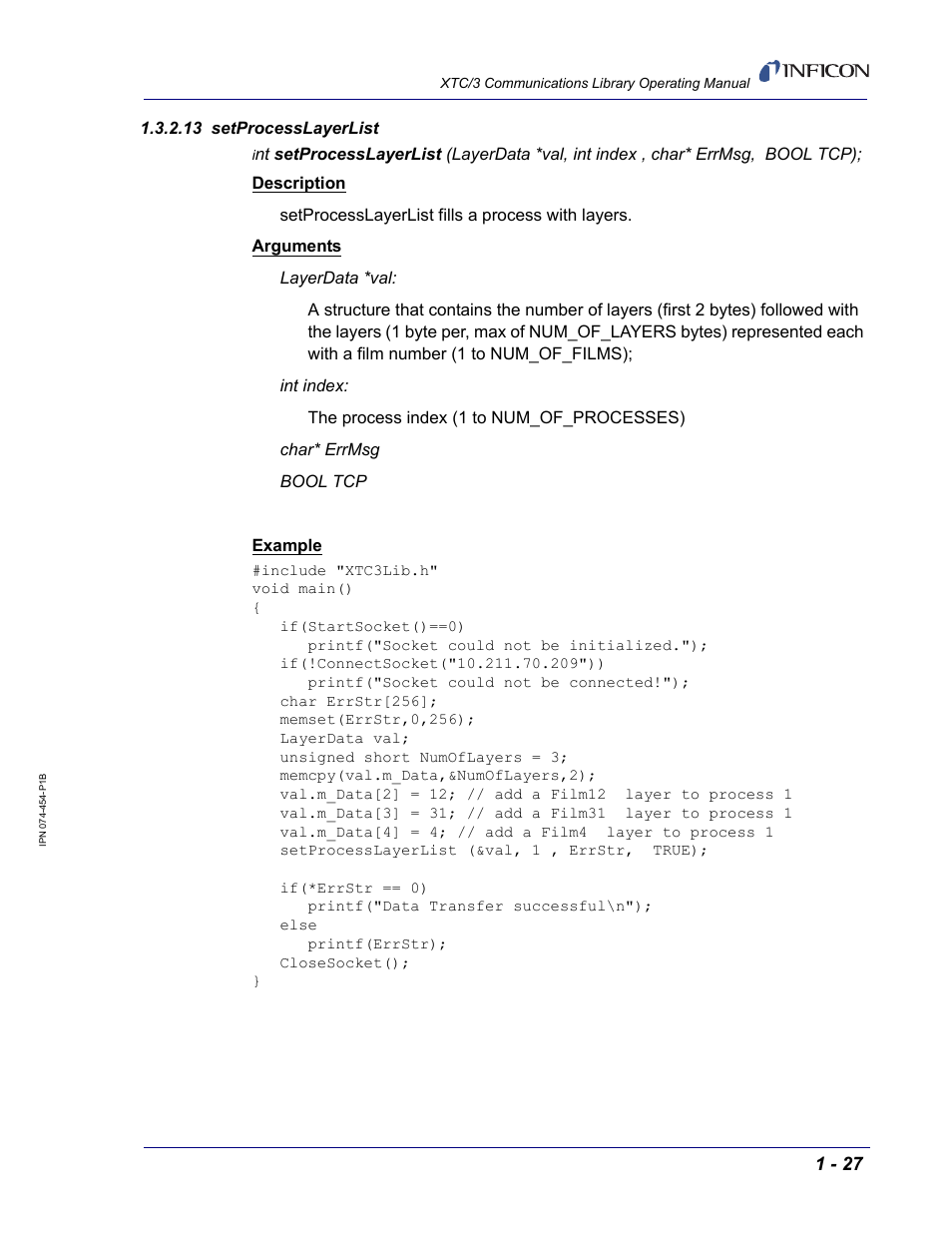 13 setprocesslayerlist | INFICON XTC/3 Thin Film Deposition Controller Communications Library Operating Manual User Manual | Page 41 / 84