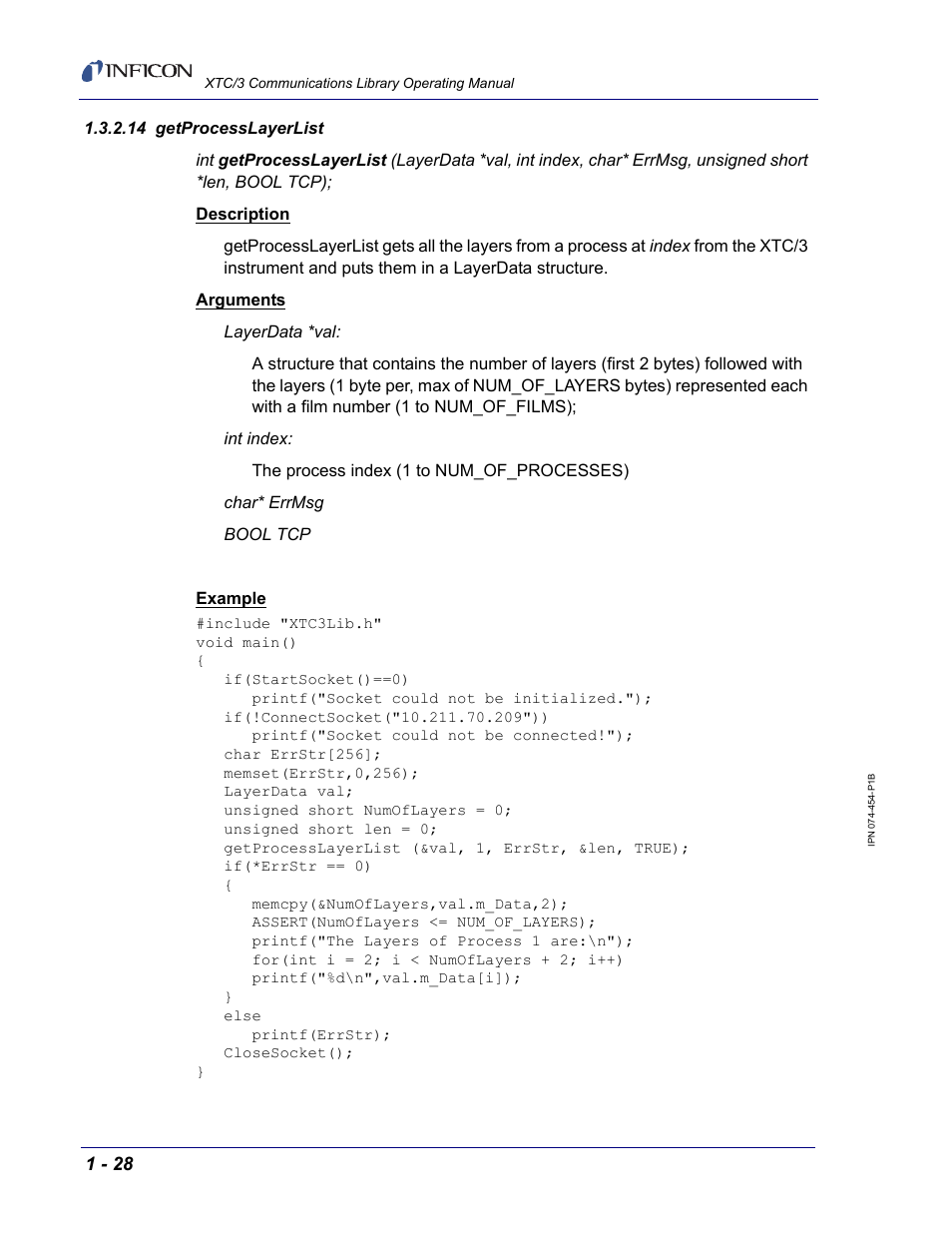 14 getprocesslayerlist | INFICON XTC/3 Thin Film Deposition Controller Communications Library Operating Manual User Manual | Page 42 / 84