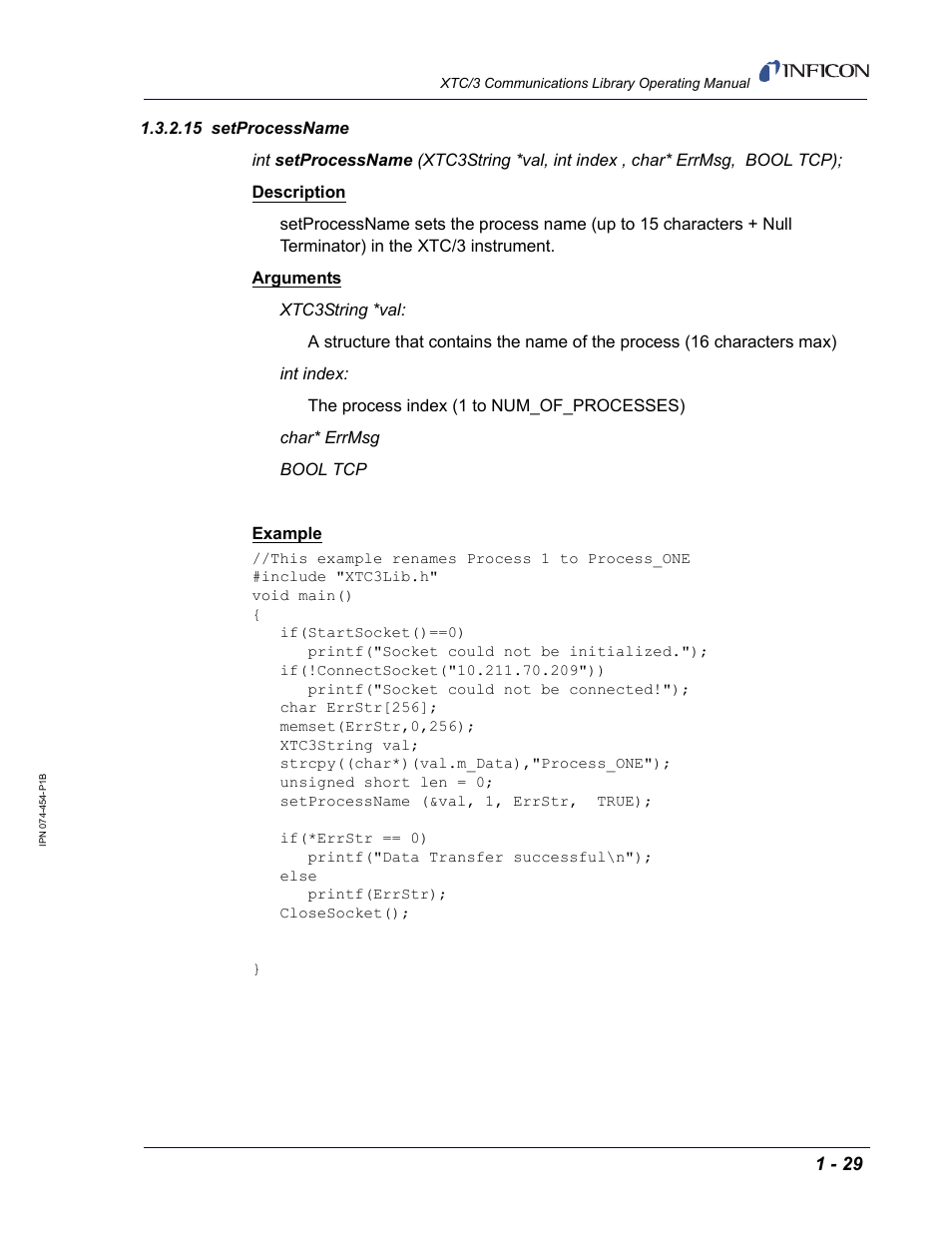 15 setprocessname | INFICON XTC/3 Thin Film Deposition Controller Communications Library Operating Manual User Manual | Page 43 / 84