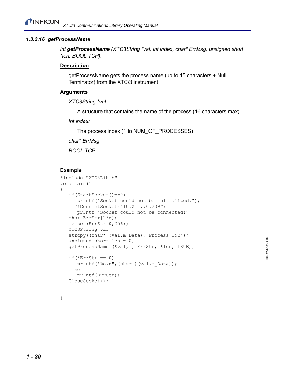 16 getprocessname | INFICON XTC/3 Thin Film Deposition Controller Communications Library Operating Manual User Manual | Page 44 / 84