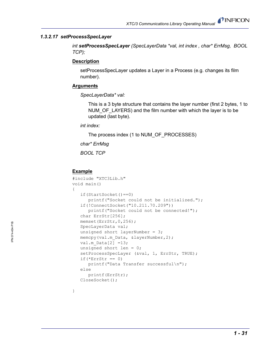 17 setprocessspeclayer | INFICON XTC/3 Thin Film Deposition Controller Communications Library Operating Manual User Manual | Page 45 / 84