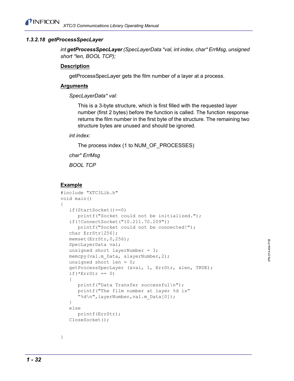 18 getprocessspeclayer | INFICON XTC/3 Thin Film Deposition Controller Communications Library Operating Manual User Manual | Page 46 / 84