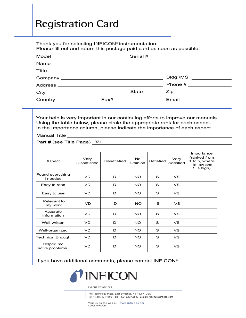 Registration card | INFICON XTC/3 Thin Film Deposition Controller Communications Library Operating Manual User Manual | Page 5 / 84