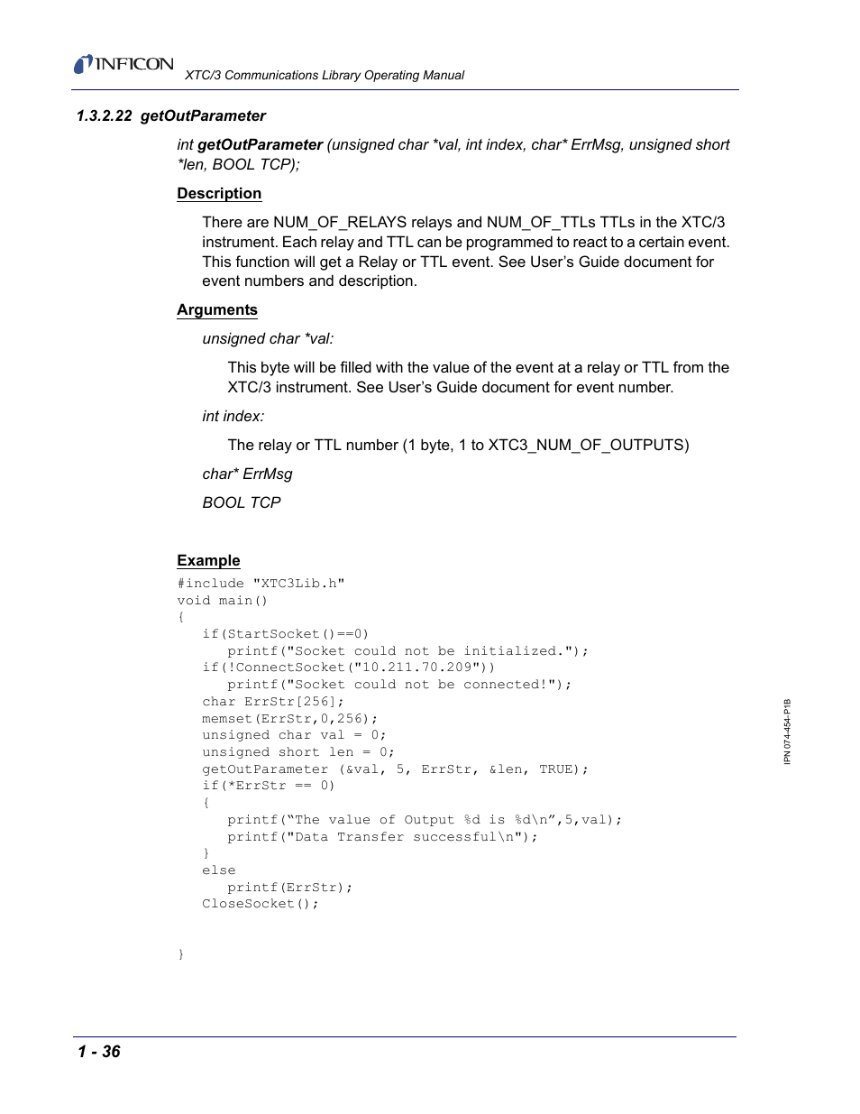 22 getoutparameter | INFICON XTC/3 Thin Film Deposition Controller Communications Library Operating Manual User Manual | Page 50 / 84